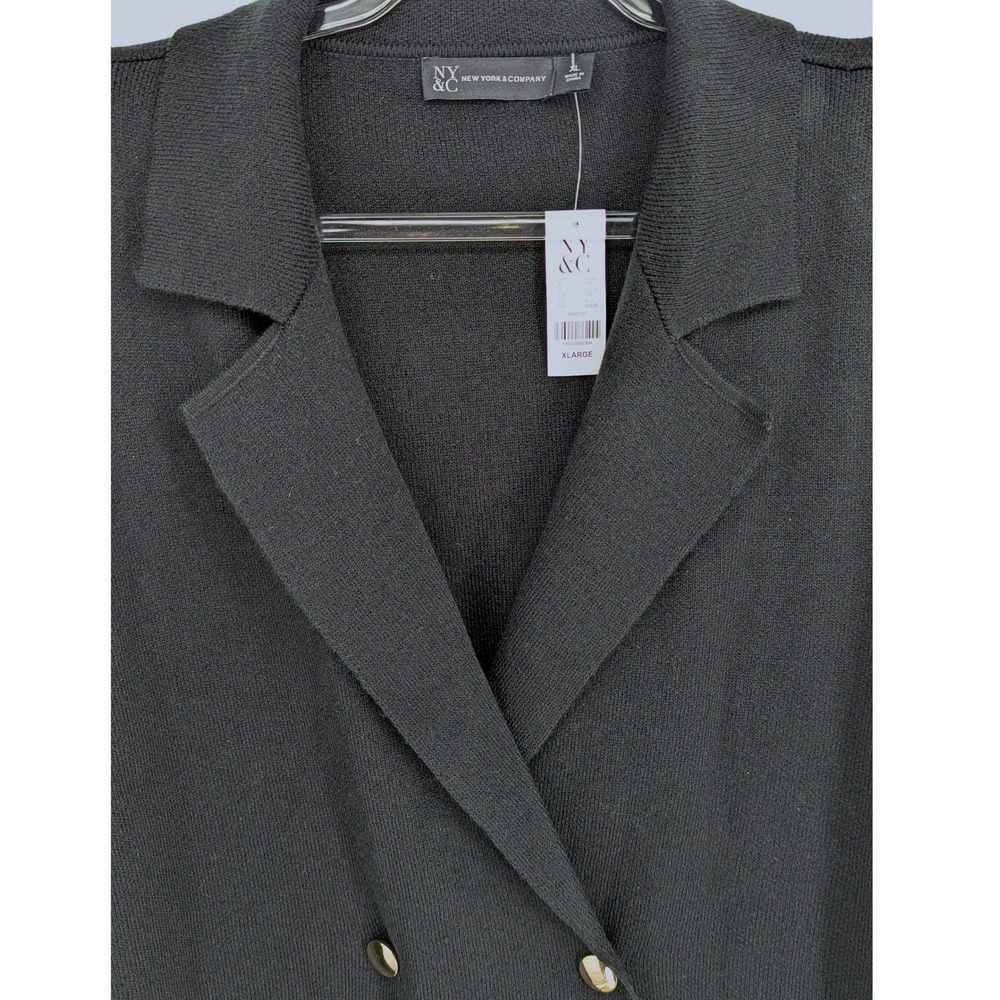 New York & Company NWT Double Breasted Sweater Blazer‎ Gold Button XL Black Knit - Picture 3 of 10